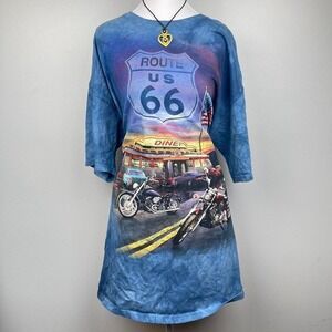 Y2K Americana Route 66 Graphic Tee NWOT Retro Biker Motorcycle Lounge 2XL USA